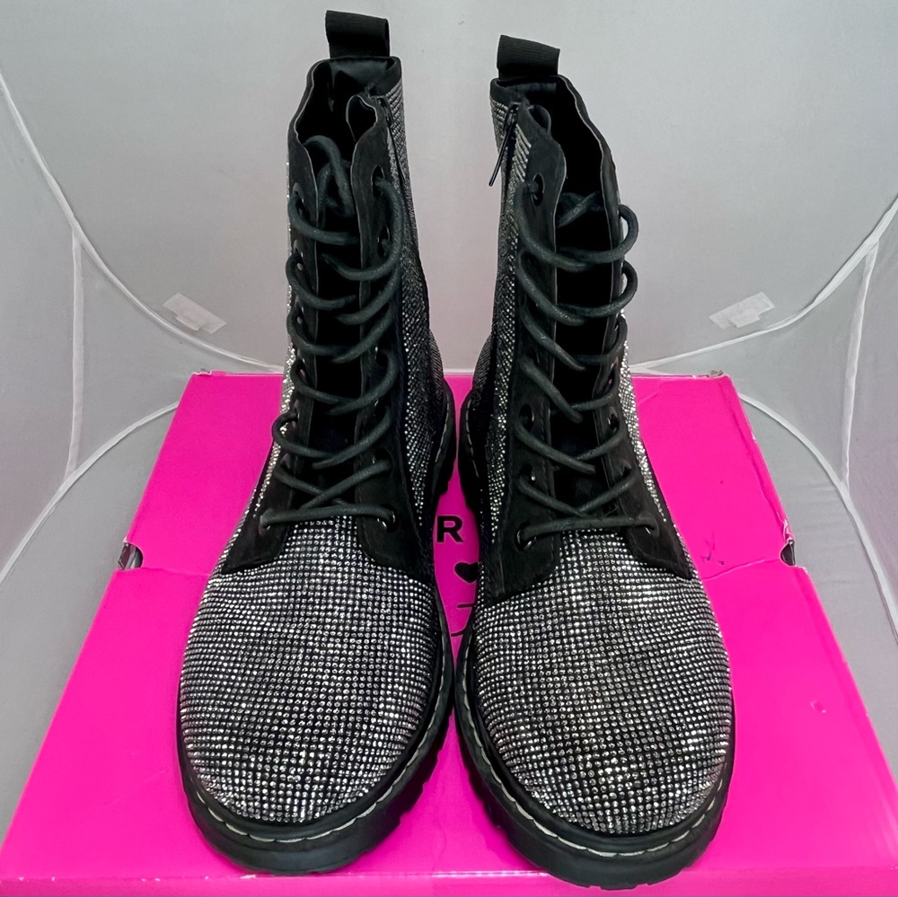 IOB Betsey Johnson for Torrid Rhinestone Lace-Up Combat Boots-Sz 8 - Picture 2 of 12